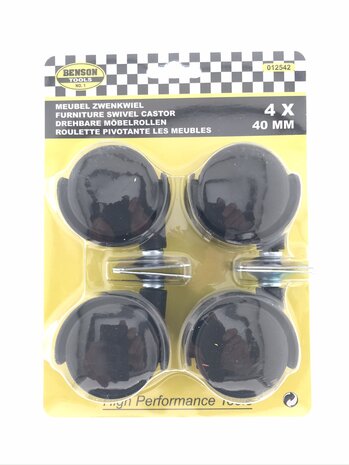 Zwenkwiel meubel 40 mm zwart 4 dlg