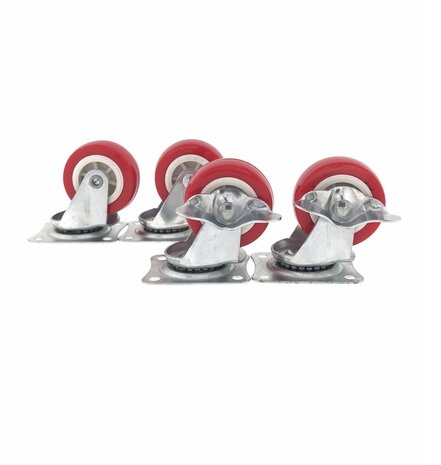 Zwenkwiel set 50 mm rood 4 dlg waarvan 2x met rem