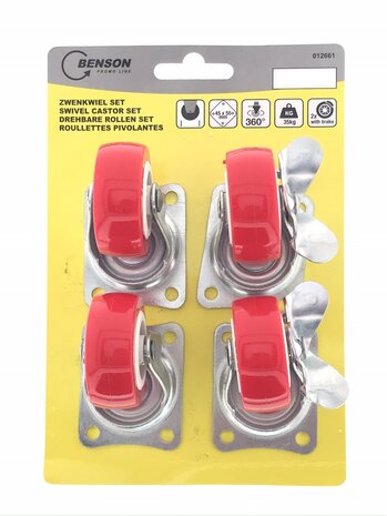 Zwenkwiel set 50 mm rood 4 dlg waarvan 2x met rem
