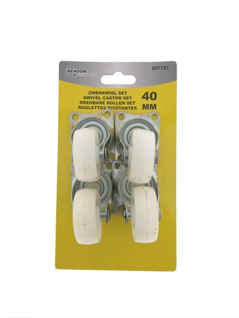 Zwenkwiel set 40 mm wit 4 dlg