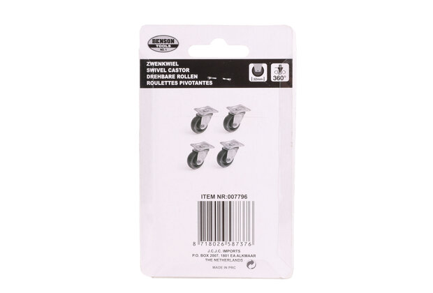 Zwenkwiel set 50 mm zwart 4 dlg