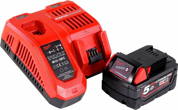 Milwaukee M18NRG-501 Accu Startset 18V met M18 B5 accu 5.0Ah + M12-18FC lader